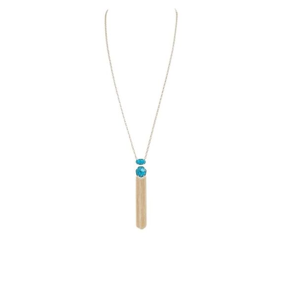Kendra Scott Tae Long Pendant Necklace In Bronze Veined Turquoise Magnesite New - Picture 1 of 9